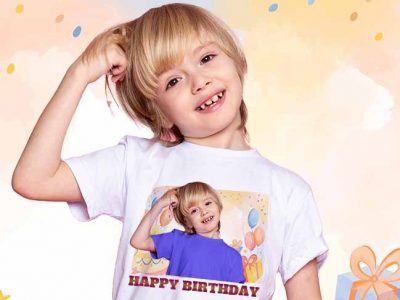 child with printed T-shirt